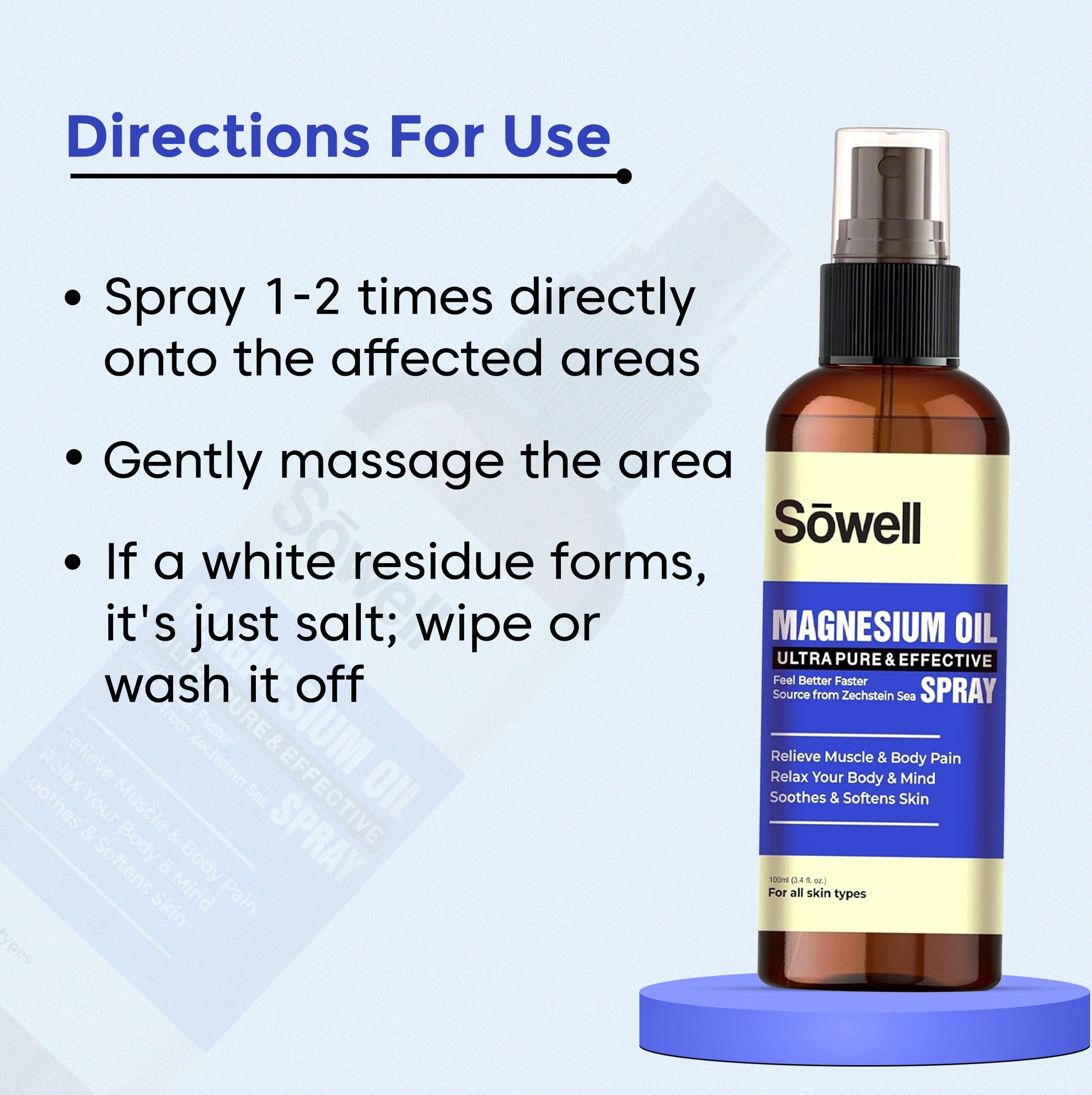 Sowell Health Sowell Magnesium Oil | Ultra Pure and Effective Spray for Muscle and Body Pain Relief, Relaxing Your Body and Mind