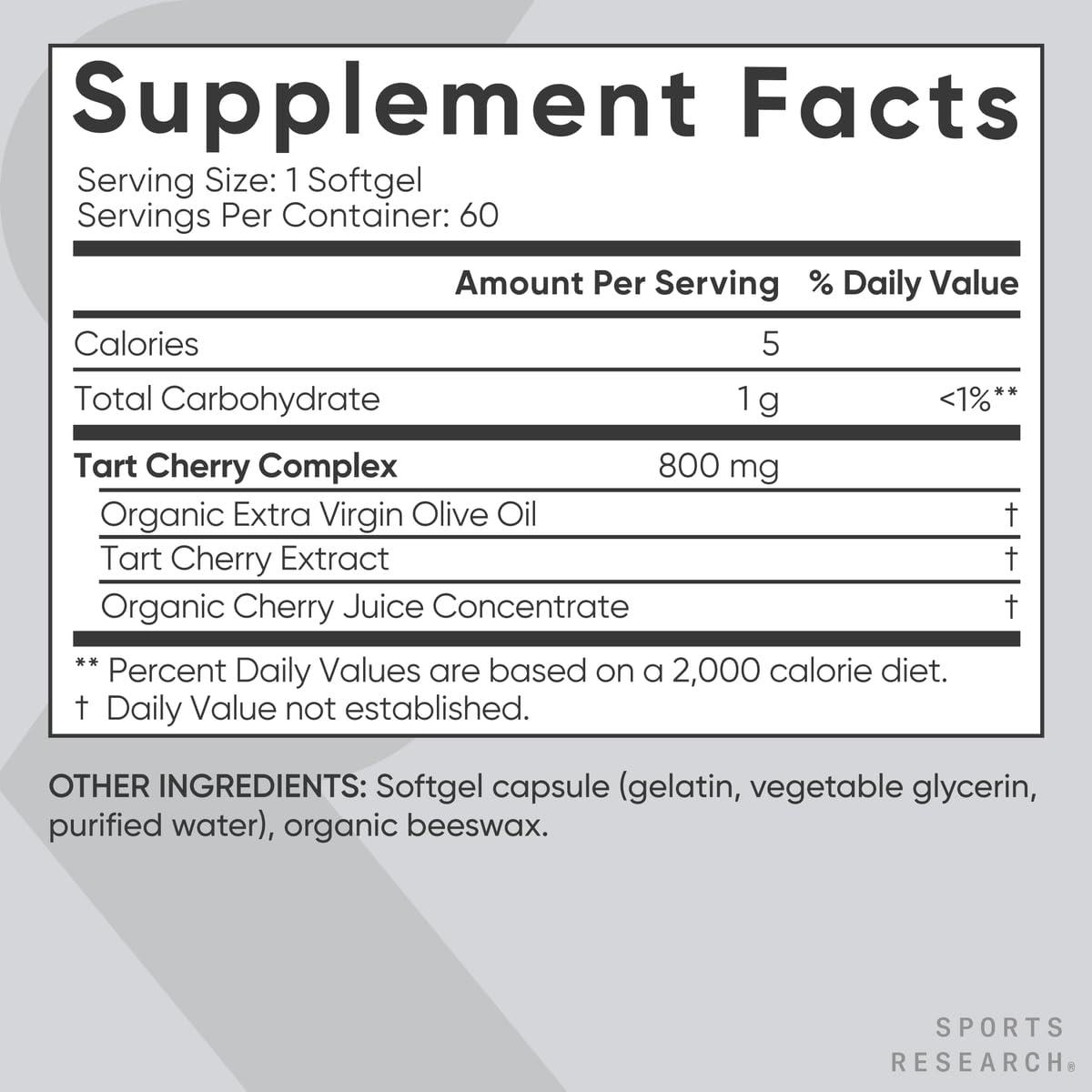 Sports Research Sports Research Tart Cherry Concentrate With Antioxidants & Flavonoids - 60 Liquid Softgels