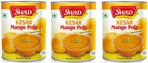 SWAD SWAD Kesar Pure Mango Pulp/Aamras Tin with No Added Preservative Sweetened - 850 Grams Pack of 3