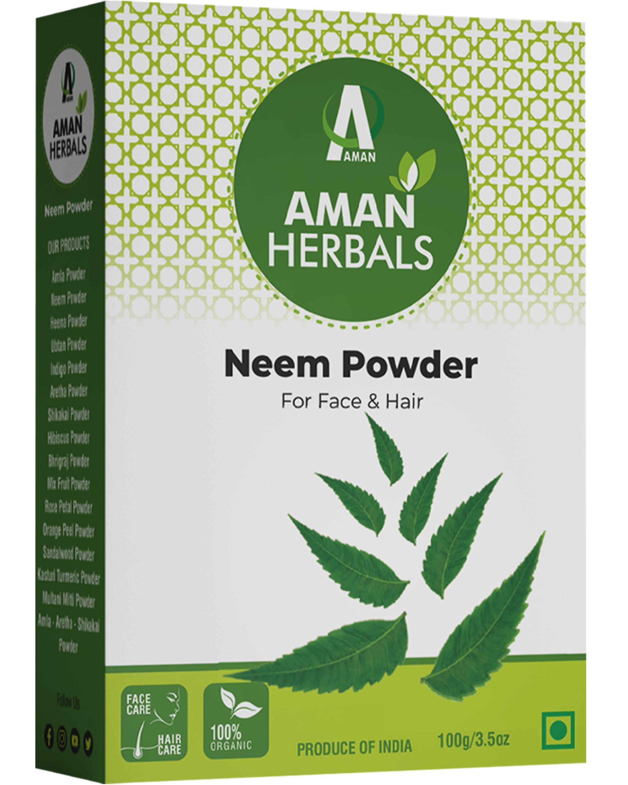 AMAN AMAN HERBALS - 100% Organic Neem leaves Powder, Azadirachta Indica for Face, Skin & Hair care (Pack of 3)