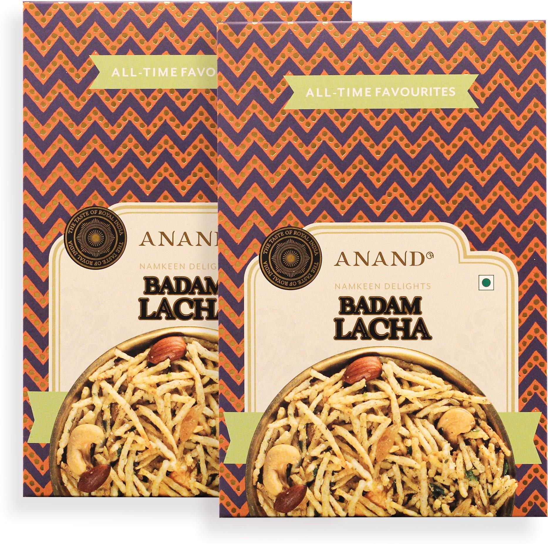 Anand Enterprises Anand Badam Lacha - Crunchy Fried Potato Strips with Almonds, Raisins and Cashew, 200g (Pack of 2)