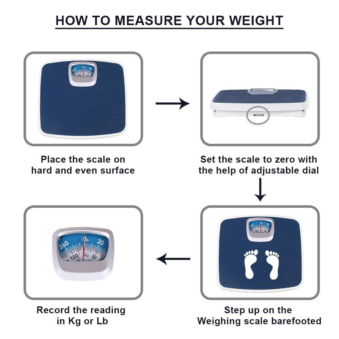 ACU-CHECK ACU-CHECK Analog Body Weight Scale | Mechanical Scale | 286 lbs 130 kg Capacity | Non-Skid | Simple Dial Calibration Bathroom Body Scale, Gym Weight Scale (Blue)