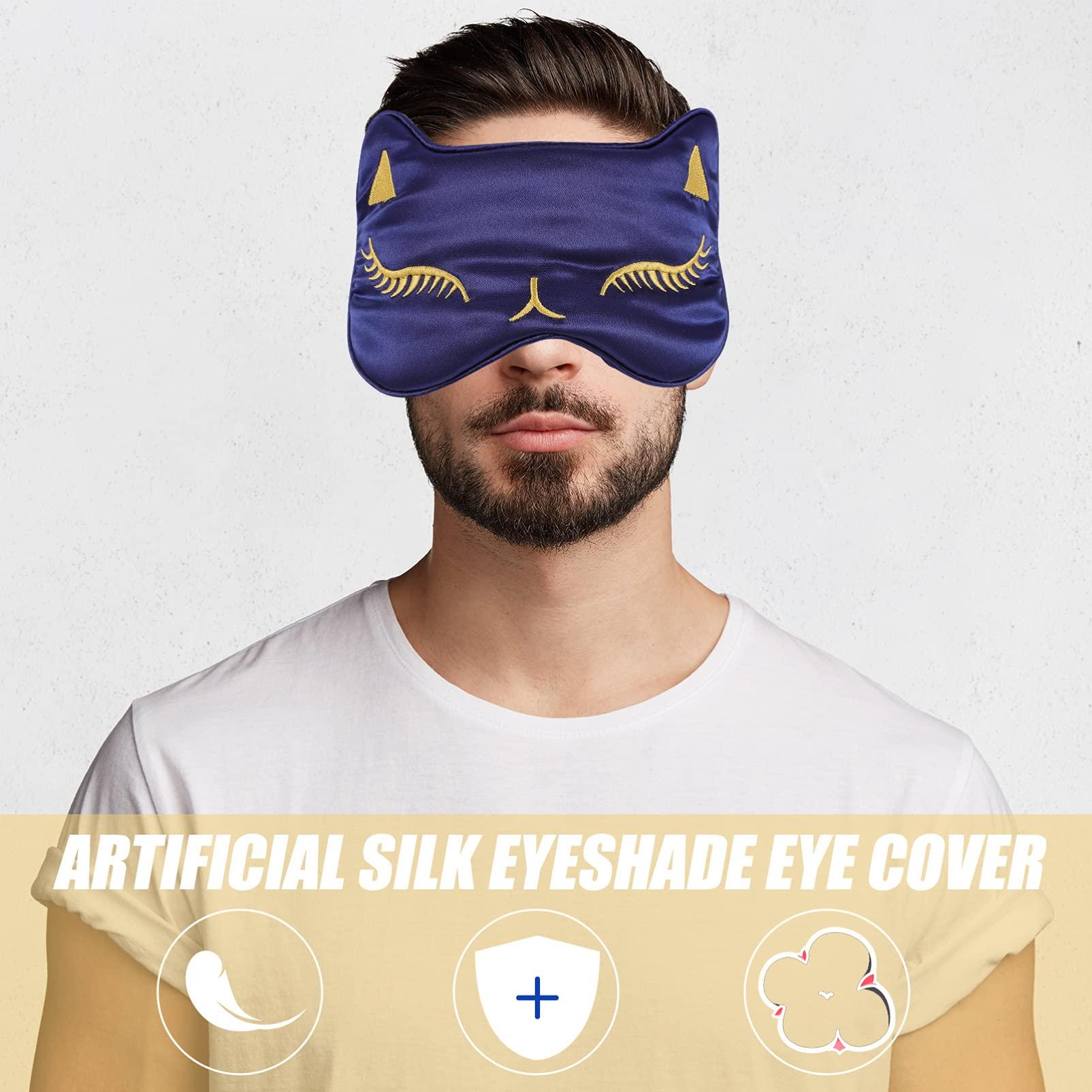 HEALLILY HEALLILY 1Pc Imitation Silk Blindfold Sleeping Shading Eye Blindfold Cartoon Cat Eye Blindfold with Adjustable Buckle for Home Office School Sleep (Navy)