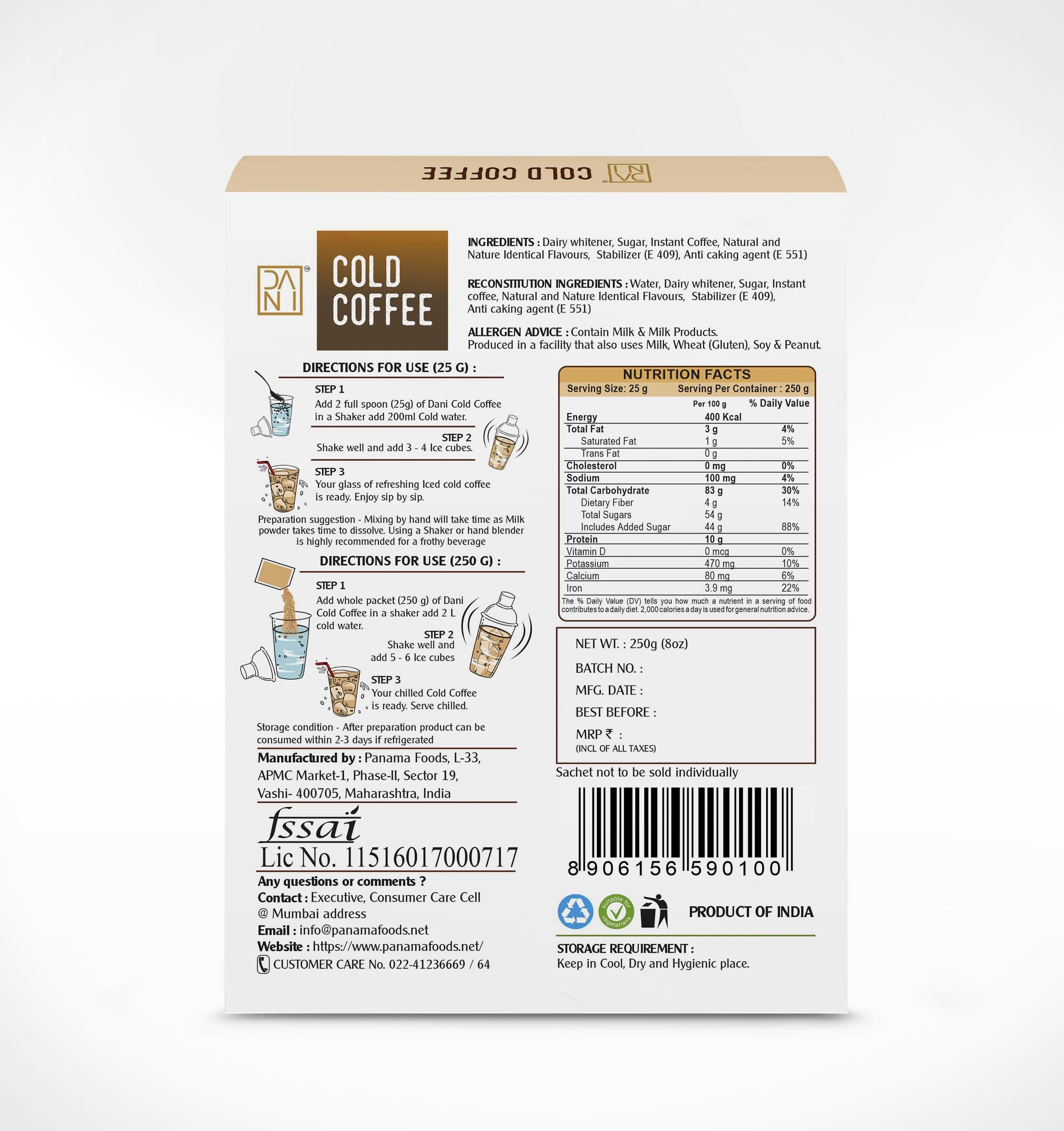 DANI Dani Cold Coffee - Preservative-Free Instant Chilled Cold Coffee to Instantly Charge Your Day (250g)