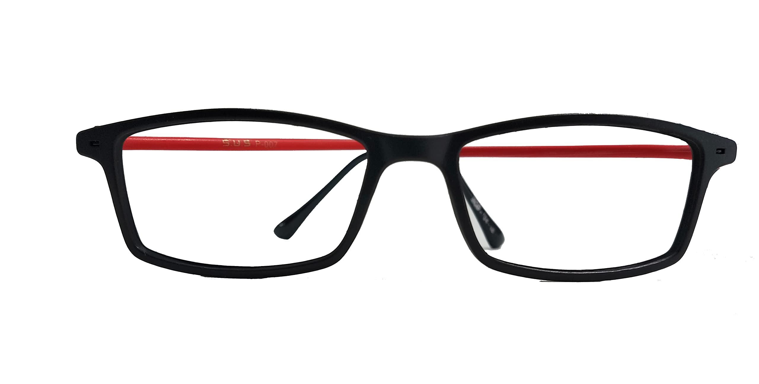 S.U.S Eyewear S.U.S Plastic Frame 007 Blue Cut Anti-Glare Spectacles with Reading Glasses (+0.50) (Red Black)(Dual Colour)