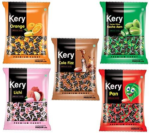 Kery Kery Fruits Candy Combo [Orange, Pan, Cola, Lichi, Kacha Aam, Mint Chocolate Toffee] (Pack of 5), 1.2 kg