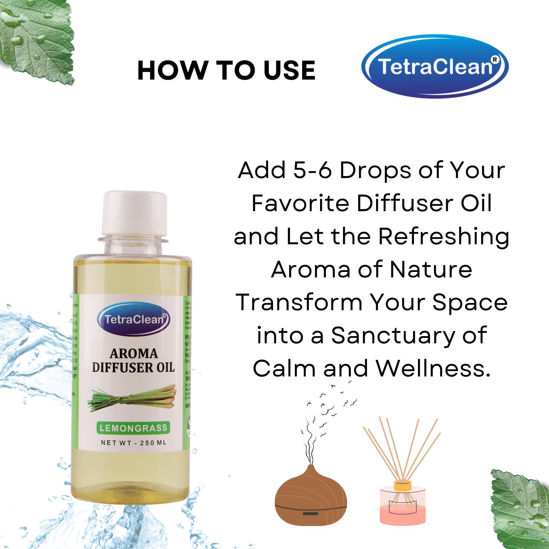 Tetraclean Tetraclean Lemon Grass Fragrance Aroma Diffuser Oil | For Home & Commercial Use, (250 ML)