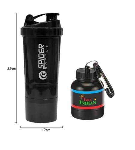 TRUE INDIAN TRUE INDIAN Gym Shaker/100% Leakproof Guarantee Sipper Bottle Ideal for Protein Carry Bottle/Gym Shaker Bottle & Water Bottle for Gym |Gym Shaker (Pack of 2- Shaker with Whey) (Black)