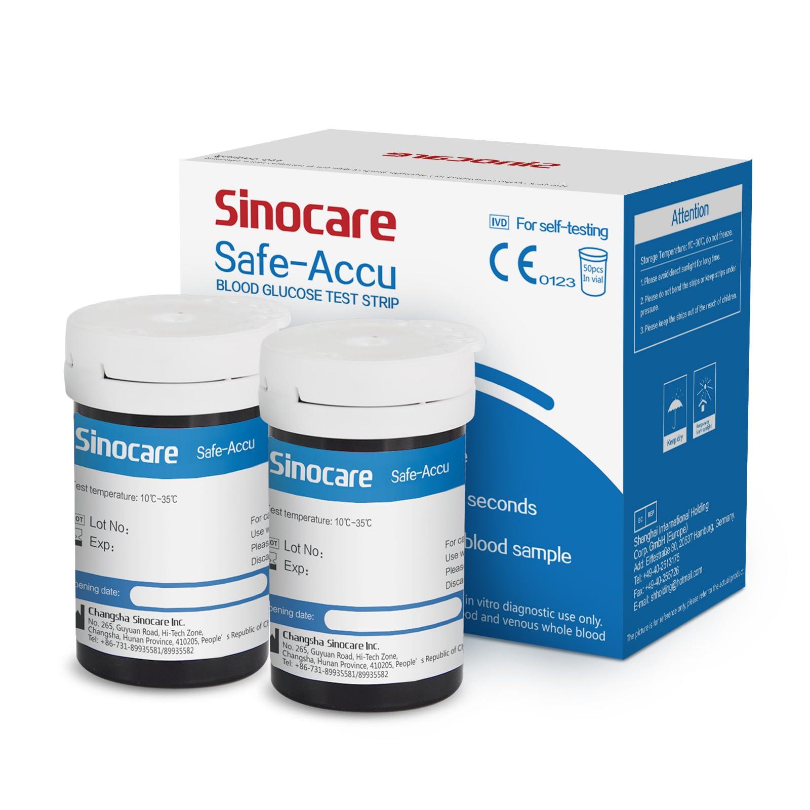 Sinocare SINOCARE SAFE ACCU Blood Glucose Test STRIPS, Box of 50 | Works with SAFE ACCU GLUCOMETER ONLY | Lancets not included | Blood Glucose Monitor Strips, Pack of 50