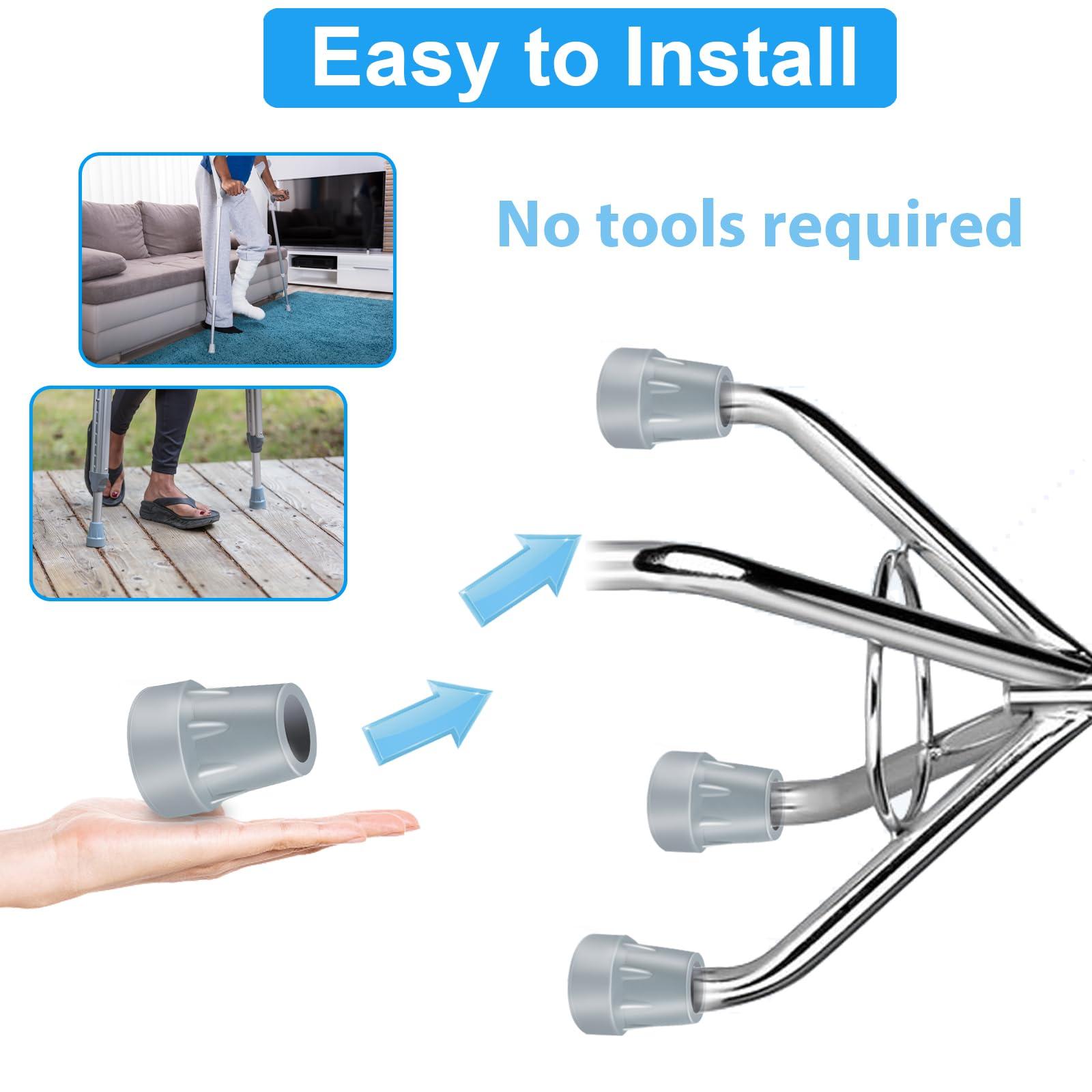 ATUOE Crutch Tips, 4 Pack 7/8 inch Heavy Duty Rubber Crutch Tips Replacement Rubber Cane Tips, Gray