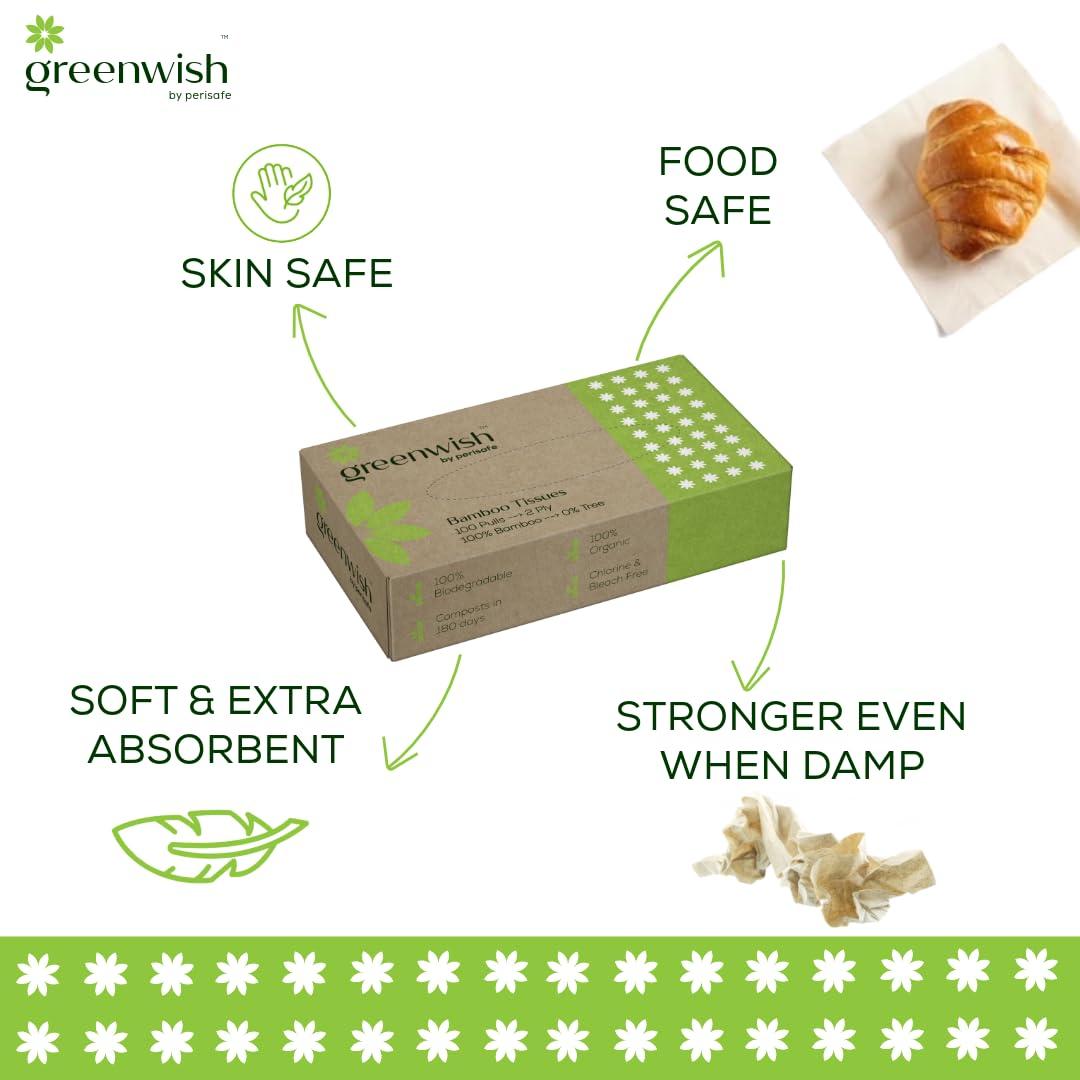 GREENWISH Greenwish Bamboo Soft Facial Tissue Box-100pulls (Pack of 6), 100% Biodegradable, Eco friendly and Chemical Free, Car Tissue Box