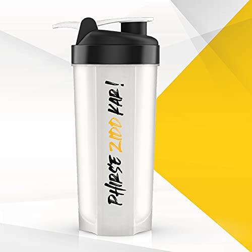 MuscleBlaze MuscleBlaze Phirse Zidd Kar, Plastic Shaker Bottle, 100% Leakproof, BPA-Free Blender Bottle, Ideal for Whey Protein, Preworkout, and BCAA Shakes (White, 650 ml, Pack of 1)