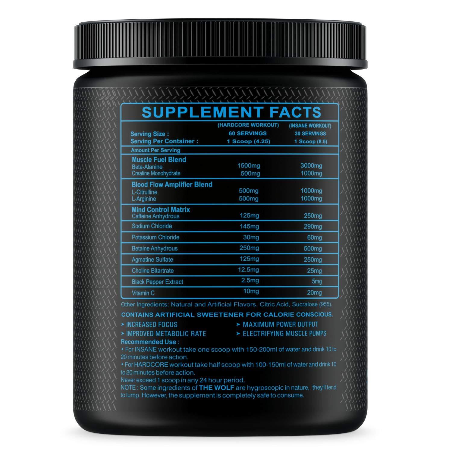 M B Muscle Builder\'s M B Muscle Builder\'s The Wolf Pre Workout Gym Supplement to Boost Your Energy & Performance/Body Building Powder for Men & Women [30-60 Servings, Mix Berries, 255g]