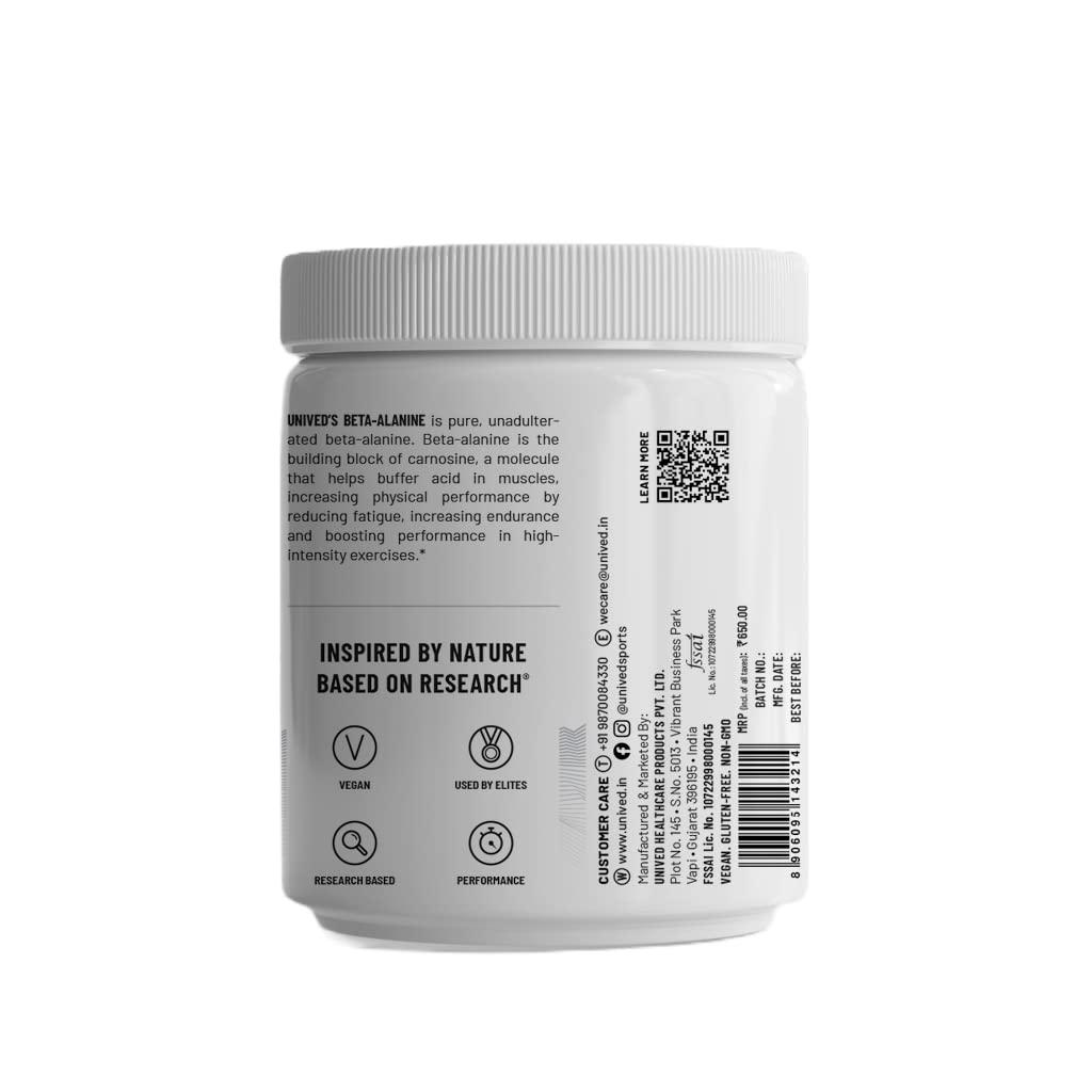 Unived Unived Beta-Alanine 4g | Performance Strength Energy Endurance & Muscle PH | Single Ingredient, Flavorless & Caffeine Free Pre Workout | 62 Servings, 250g