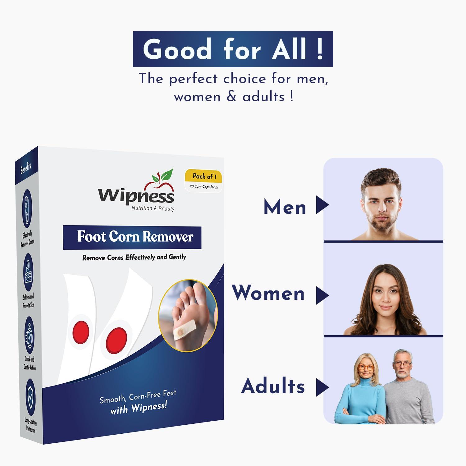 Wipness 100% Natural Foot Corn Removal Plaster for Foot - Pack of 1 = 20 Corn Caps Strips