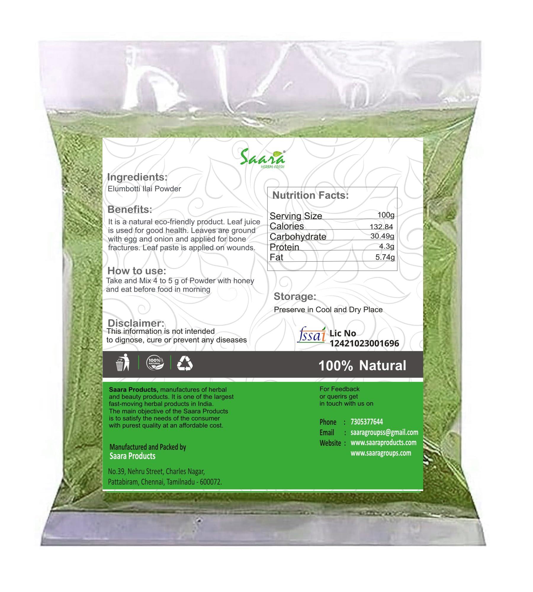 SAARA Saara HERBAL FRESH Elumbotti Ilai Powder, 200g, Bone joint Leaves, Murikootipacha, Kooravaal Chedi, Kodali Soppu Powder, Elumbu otti ilai Powder,200g (Pack of 2 X 100g)