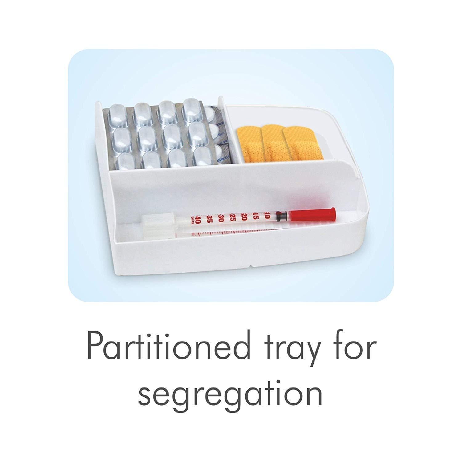 MYHEART MYHEART Plastic First Aid Kit Emergency Medicine Storage Box with Detachable Tray and Lid (Multicolour, Large).