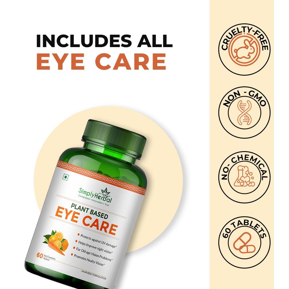 Simply Herbal Simply Herbal Plant Based Eye Care Tablets for Healthy Eyes | Protects from Blue Light & Improves Nigh Vision for Men & Women (60 Tablets)