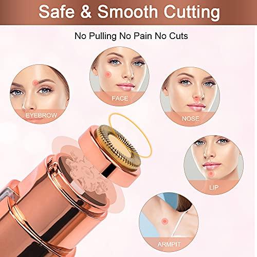 URAQT Facial Hair Remover for Women, 2 in 1 Eyebrow Trimmer & Face Hair Remover, Rechargeable Waterproof Painless Lady Shaver for Lips Nose Face Body Peach Fuzz
