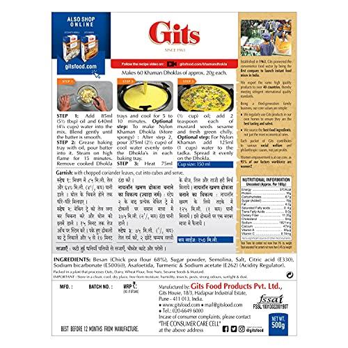 Gits Gits Snacks Mix Khaman Dhokla 1000g (Pack of 2 x 500g Each) and Khatta Dhokla 1000g (Pack of 2 x 500g Each) Pure Veg