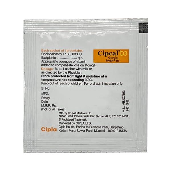 Cipcal Cipcal D3 Cholecalciferol Granules, Pack of 20 Sachets, Bone and Joint Care, Vitamin D3 Supplement