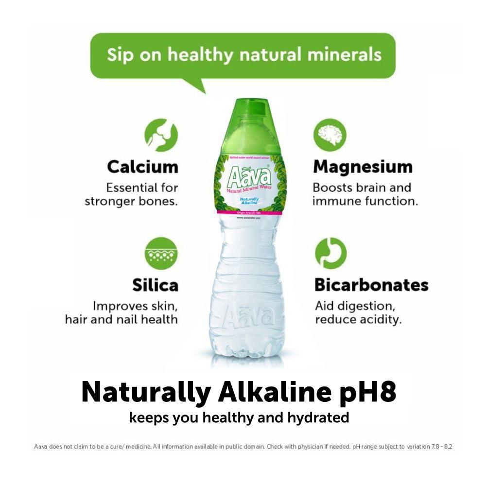 AAVA Aava Naturally Alkaline Mineral Water 1 LTR Cup-Cap | Pack of 12 (Origin Aravalli Hills , 100% Alkaline pH 8.0+ , Benefits of Calcium & Magnesium)