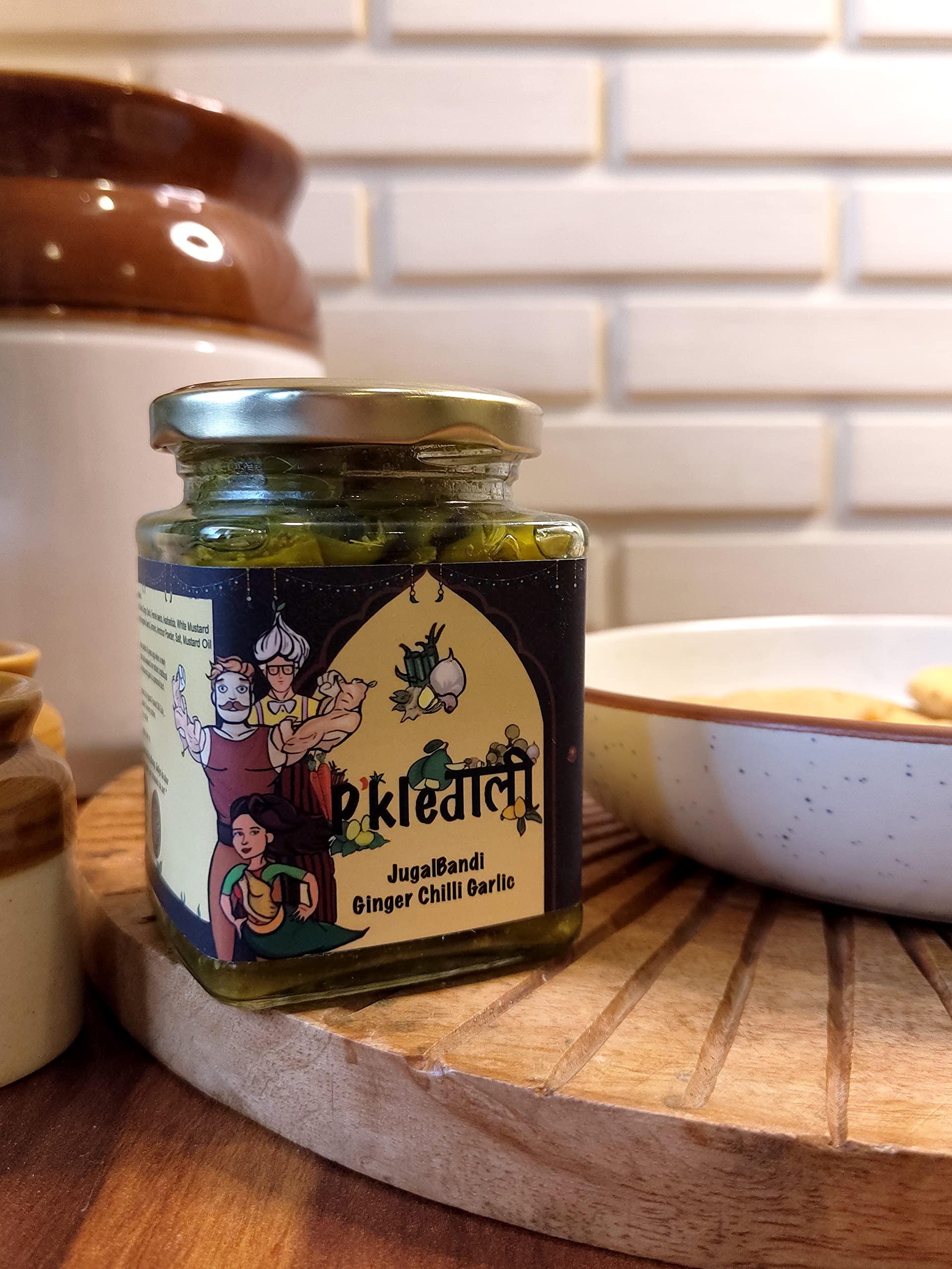 P'KLEGULLY PKLEGULY Home-Made Ginger Chilli Garlic Pickle I Ghar Wala Mirchi Mix Achar I Delhi-6 Style (250 GMS)