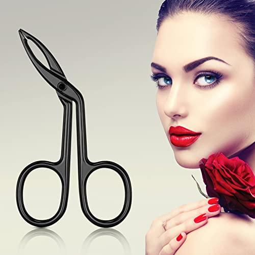 Hicarer 3 Packs Eyebrow Tweezers, Scissors Shaped Eyebrow Straight Tip Tweezers Clip, Flat Tip Tweezers Hair Plucker, Straight Tip Hairgripping Eyebrow (Black Plated)
