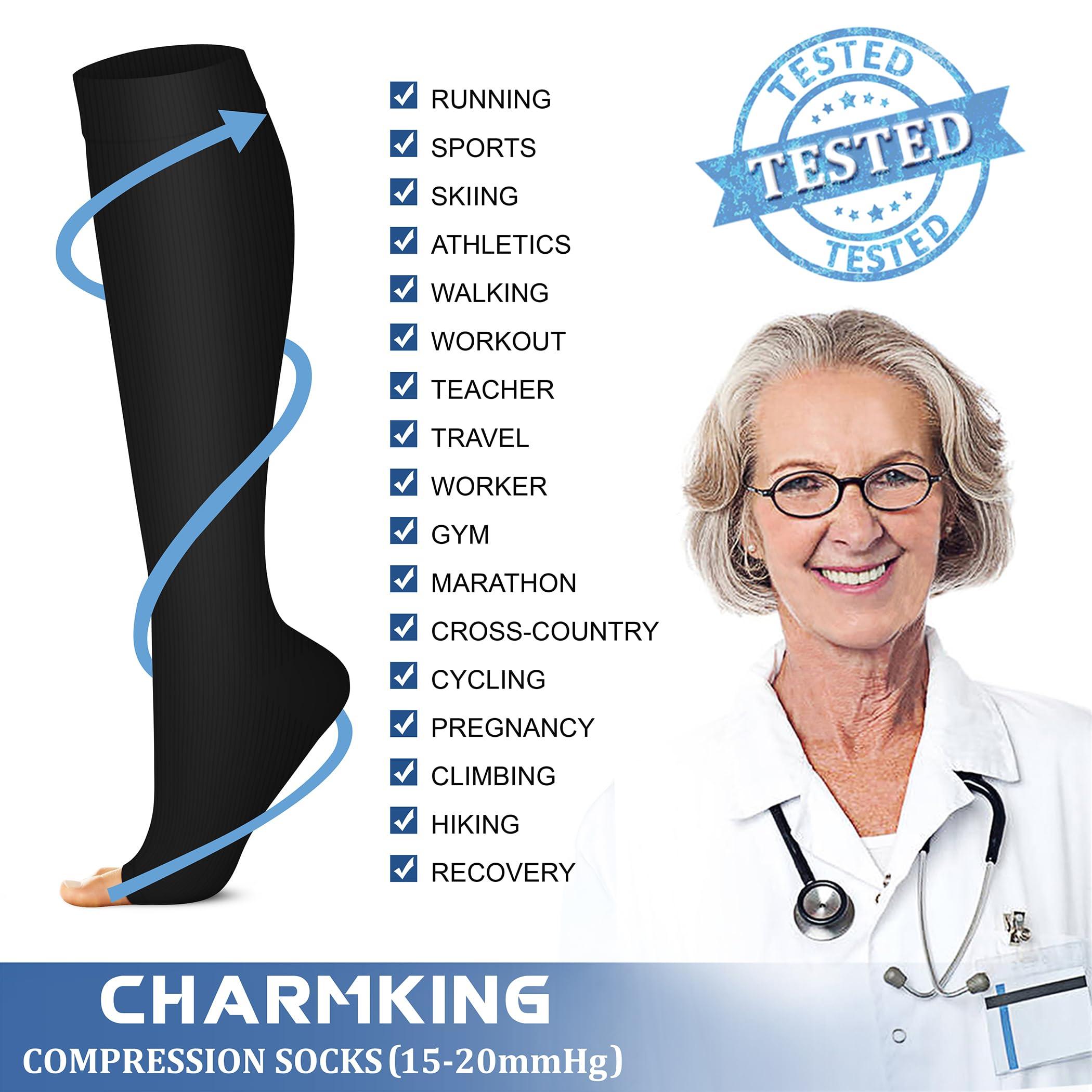 CHARMKING CHARMKING Compression Socks (3 Pairs) - 15-20 mmHg, Athletic Support for Running, Cycling, Travel - Boost Circulation and Performance