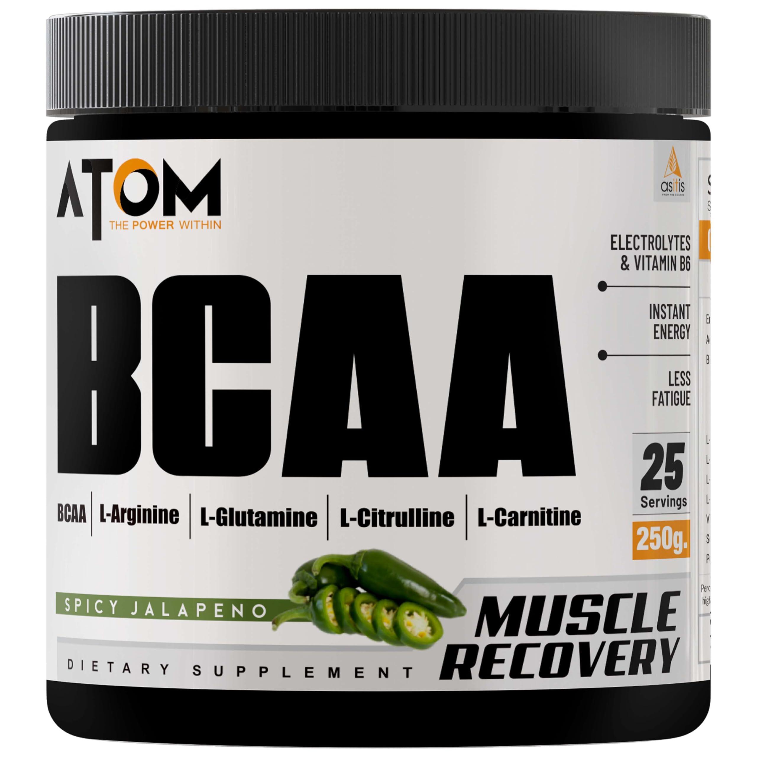 Asitis Nutrition AS-IT-IS ATOM BCAA 250g with L-arginine, L-Carnitine, L-Citrulline for Energy Burst & Athletic Performance, Spicy Jalapeno