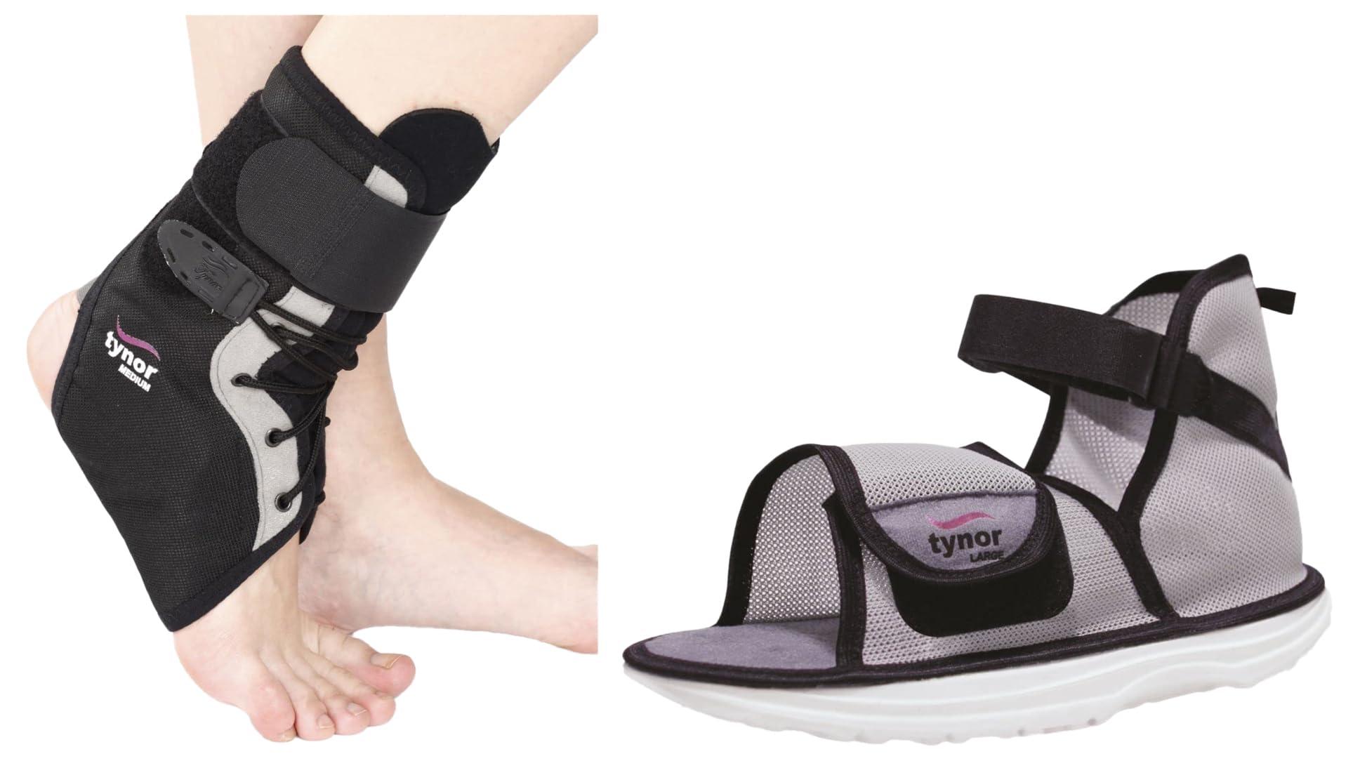TYNOR TYNOR Ankle Brace, Black, Medium, 1 Unit Unisex Cast Shoe Rocker Sole, Grey, Large, 1 Unit
