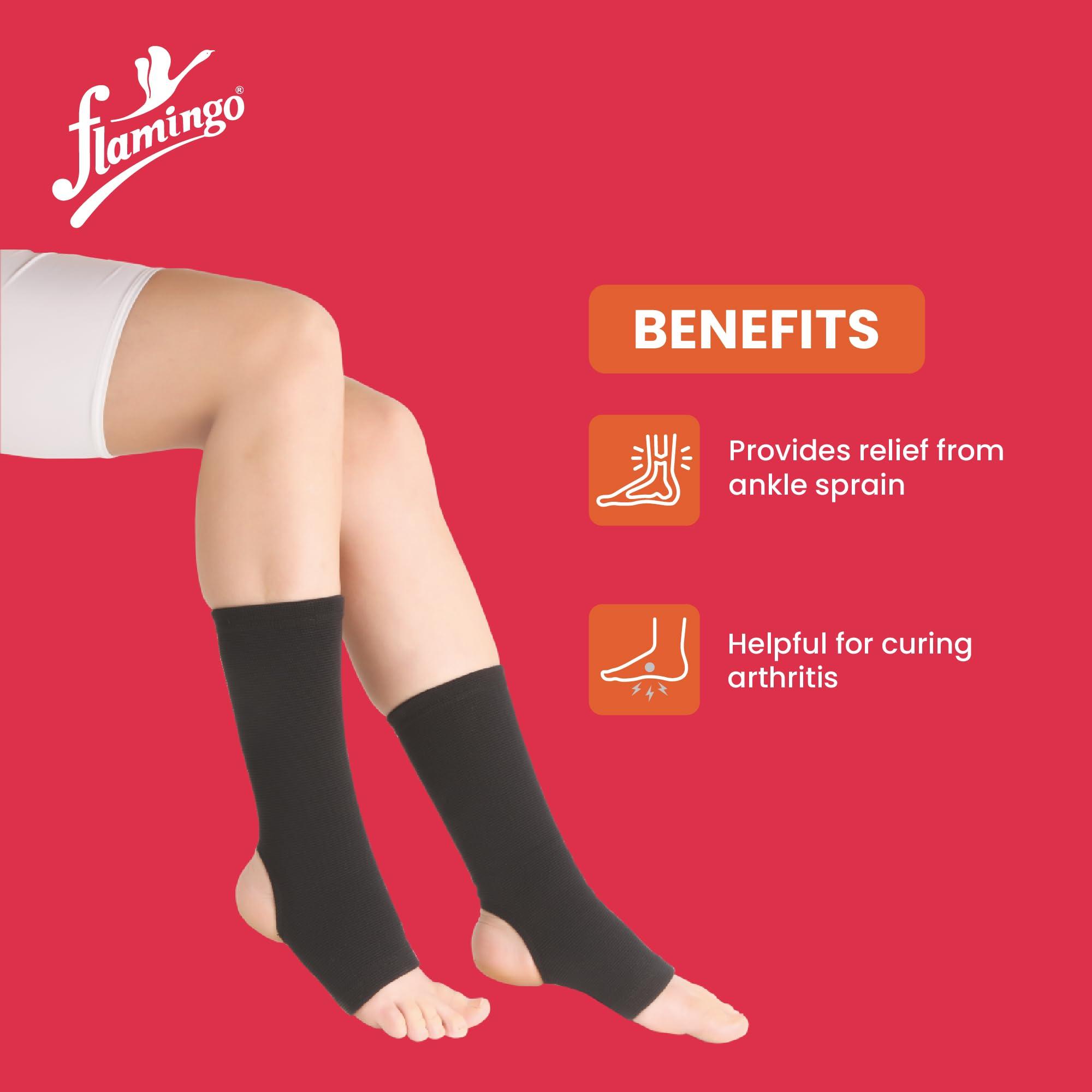 Flamingo Flamingo Anklet Ankle Support Compression Brace for Sprained Ankle, Achilles Tendon, Plantar Fasciitis, Arthritic Pain | Ankle Band Pain Relief Recovery For Men & Women (Pair) | Color-Black | Size-XL