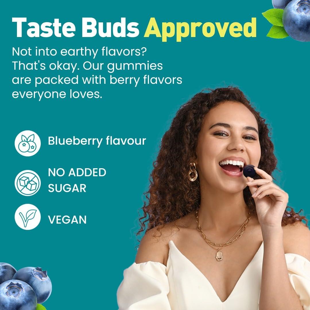 ROOTED Rooted Actives Certified Organic Lions Mane Mushroom Extract Gummies | Memory, Focus, Brain Powder & Nerve Health | Usda Organic, No Sugar, Blueberry Flavor | Lions Mane Powder