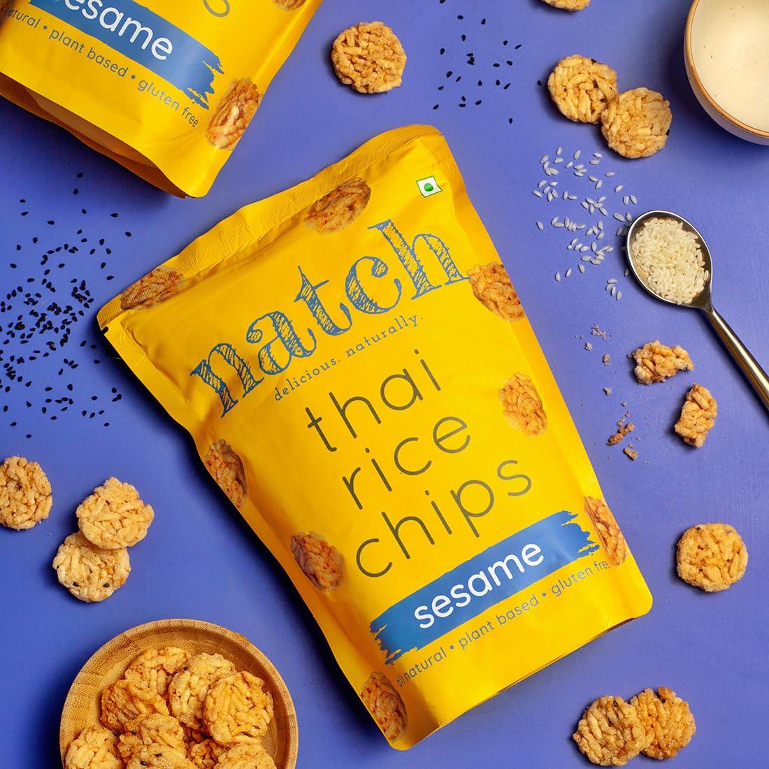 natch Natch Thai Sticky Rice Chips, Gluten Free, Party Family Pack, Vegan, All Natural Crunchy Crackers (Sesame) 100 Gm (Pack of 3)