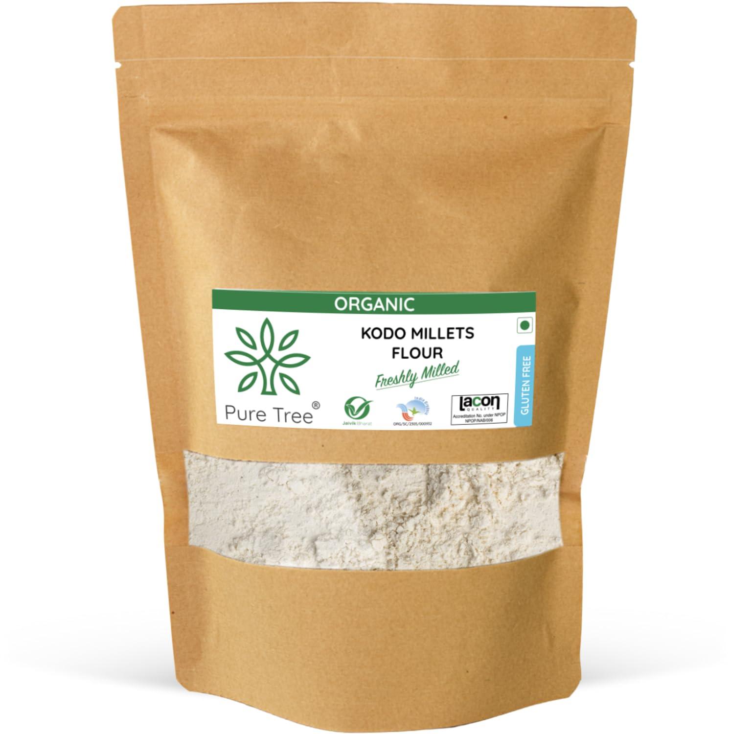 Pure Tree Pure Tree Certified Organic Kodo Millet Flour | 1900 g | Varagu Kodri Atta | Kodo Millet Arikelu Organic Millets | Cow Grass Gluten-Free Atta Kodra Millet | Unpolished Millets Flour Dehusked