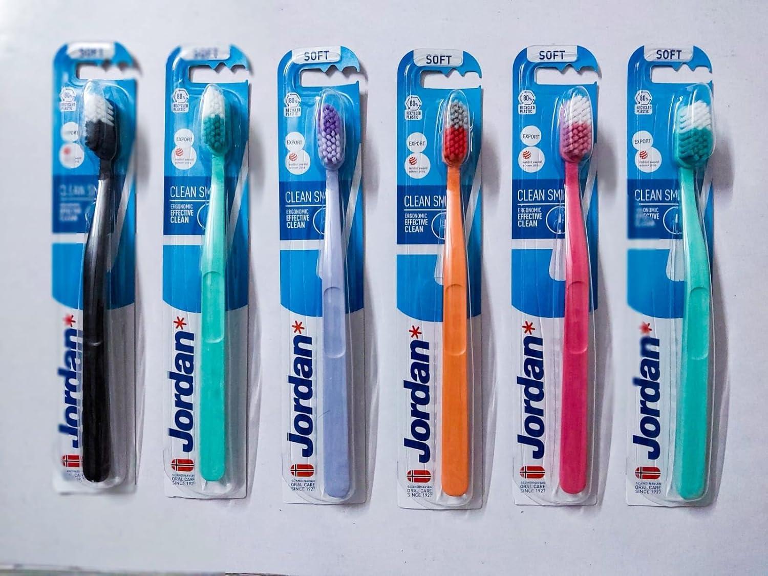 Jordan* Jordan* Adult Clean Smile Manual Toothbrush Soft Bristles Bpa Free Imported Brush Gentle To Teeth & Gums. Ergonomic Design Effective Clean Brush (Random Color) (Pack Of 2),Multicolour