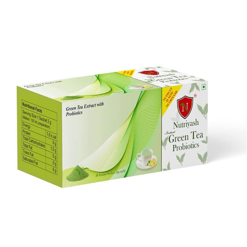 Nutriyash Nutriyash Probiotic Green Tea Lemon | 20 sachets, each sachet 2 grams, 100% Pure and Natural, Preservatives Free, Artificial Flavor Free, Sugar Free