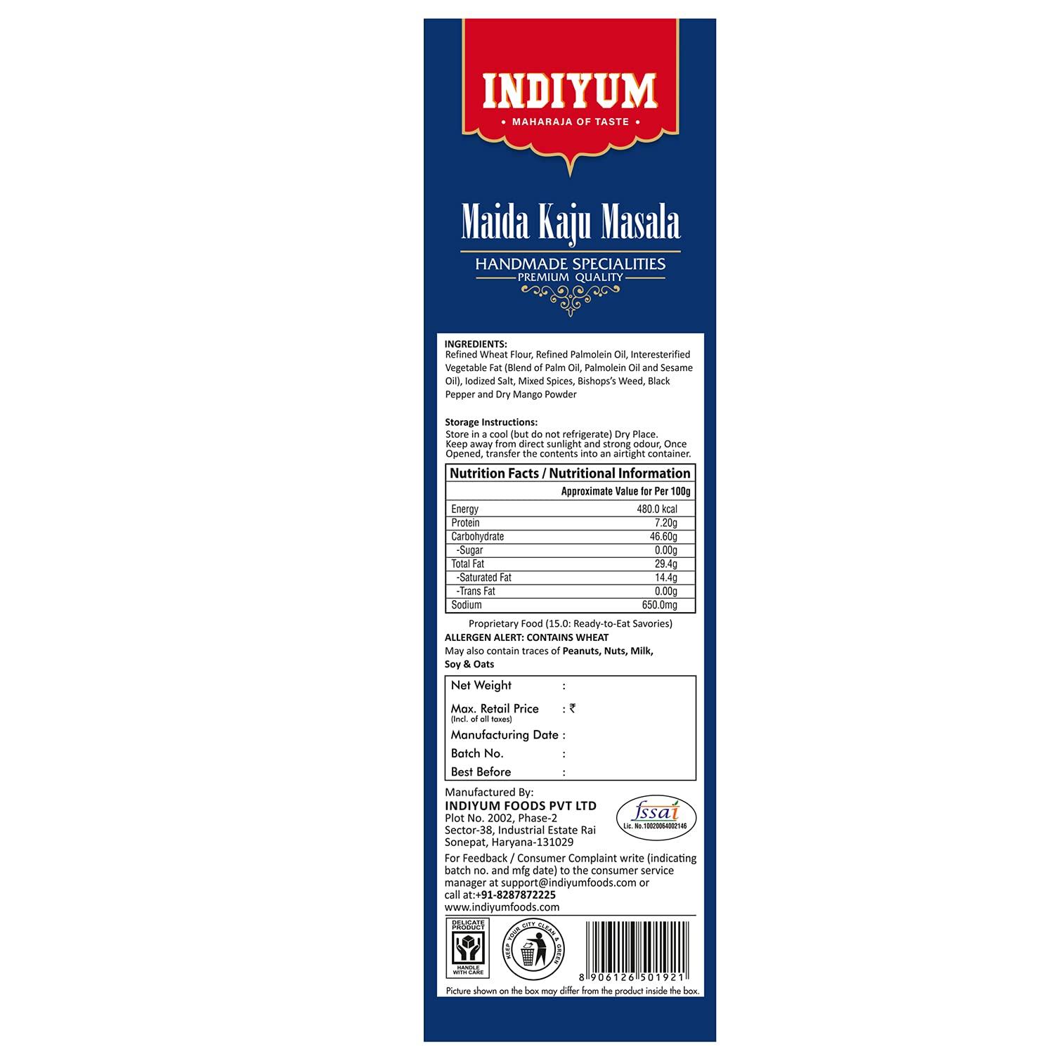 Indiyum Indiyum Maida Namkeen Snacks Maida Kaju Masala 400g