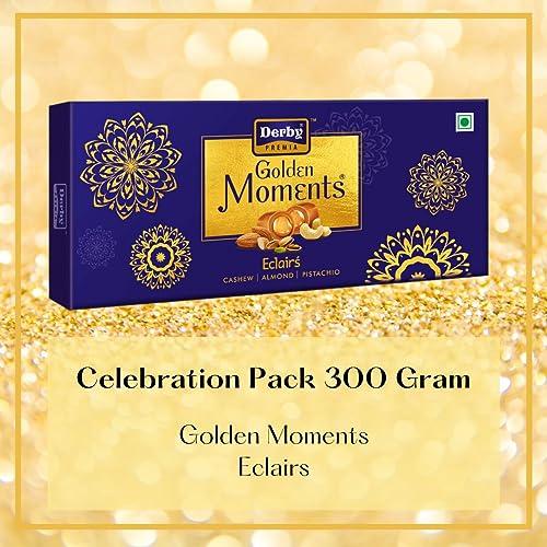 Derby Derby Golden Moments Eclairs Celebration Toffee Pack | Gift Box for Celebrations | Flavours - Almond, cashew, pista | 300gm ( 100gm each) | Festivals | Birthday Party | Return Gift | (10)