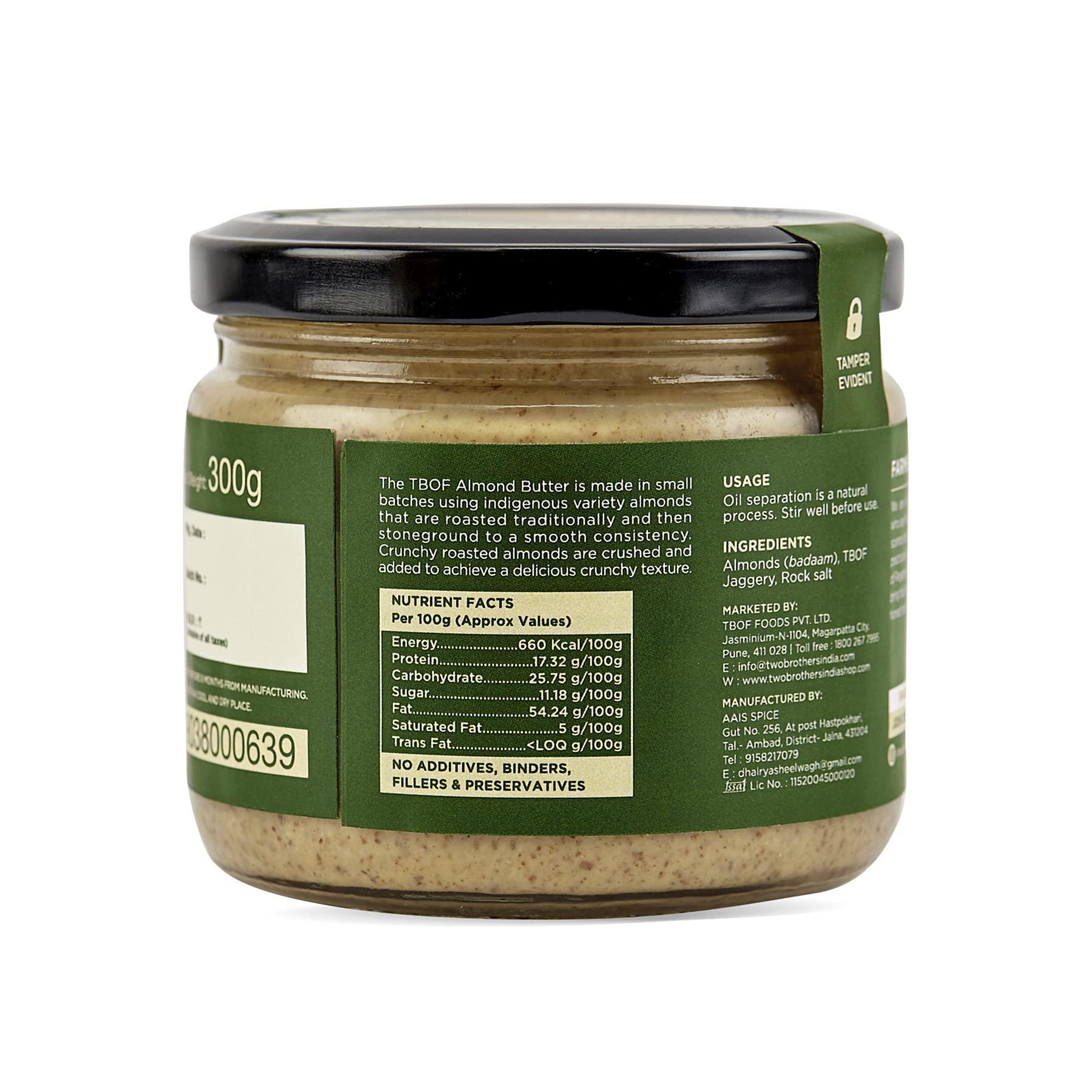 TWO BROTHERS ORGANIC FARMS Two Brothers Organic Farms Almond Butter with Jaggery, Crunchy, Tasty and Healthy - 300Gms