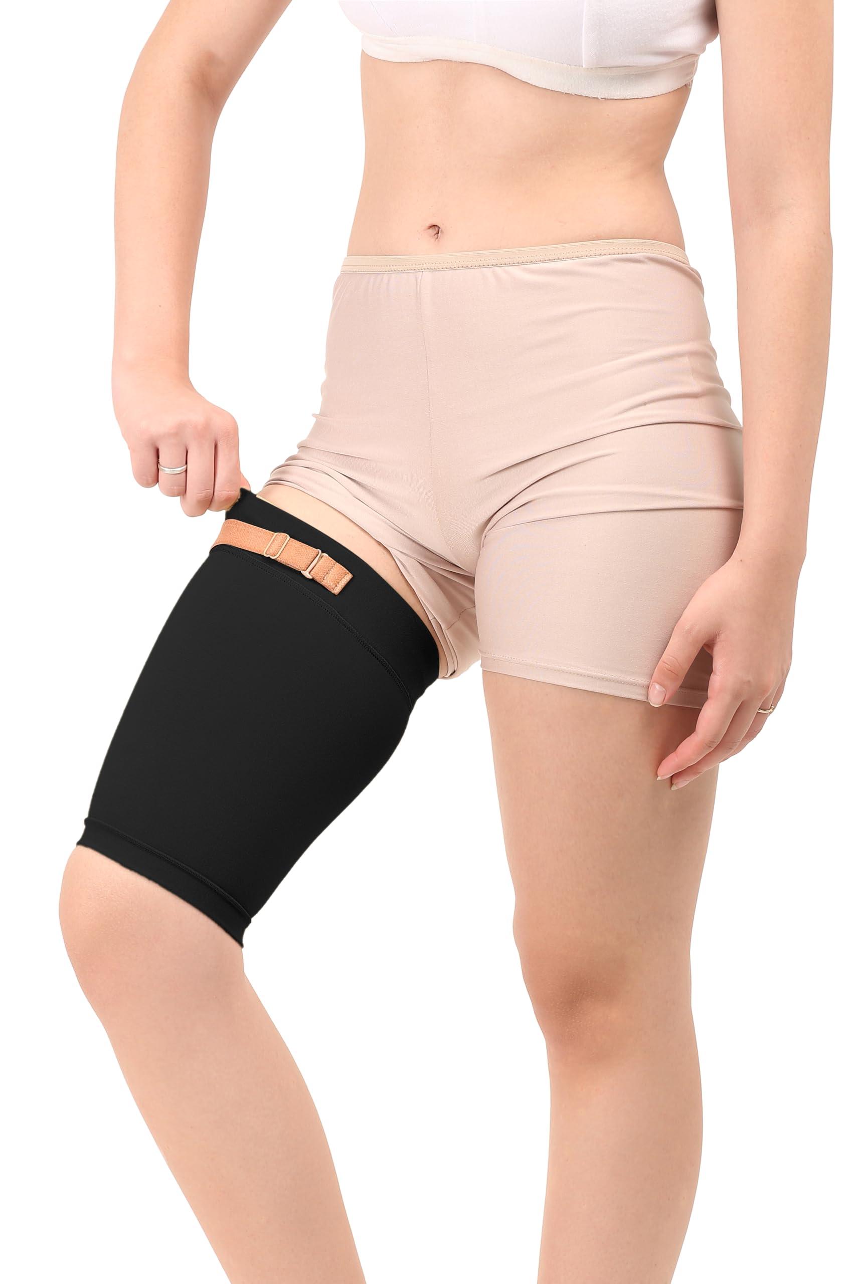 Dermapress Medical Compression Thigh Support Sleeve || MODERATE COMPRESSION || COTTON FABRIC || Groin Support Sleeve || Hamstring Compression Sleeve || Burn recovery || (XXL, Black)