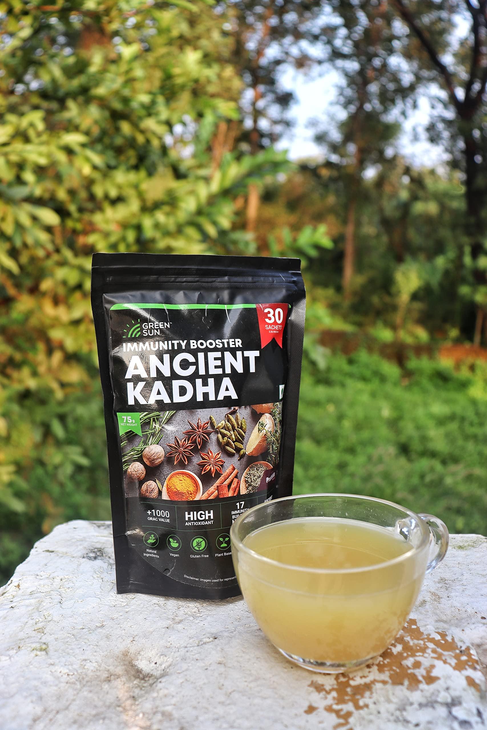Green Sun GREEN SUN Immunity Booster Ancient KADHA | KADA | Powder | 30 Instant Mix SACHETS | Ayush Recommended Herbal Kwath| Immune Boosting Shots | +1000 ORAC Value