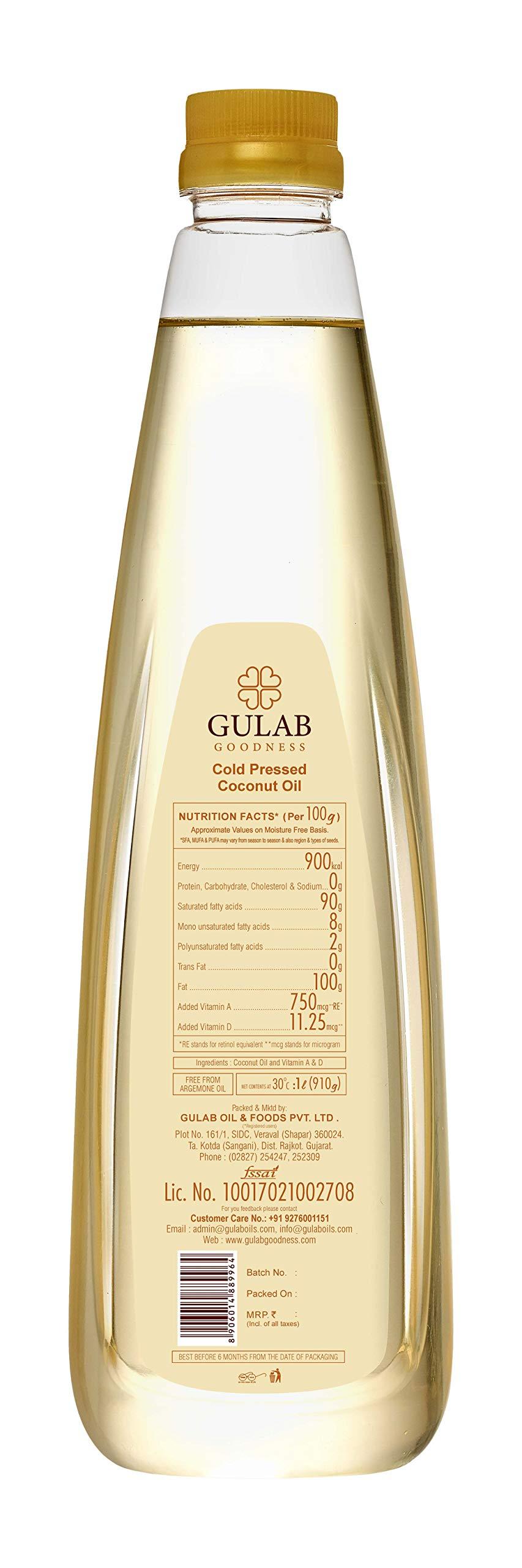 GULAB Gulab Cold Pressed Coconut Oil - 1 Litre, 100% Pure & Natural
