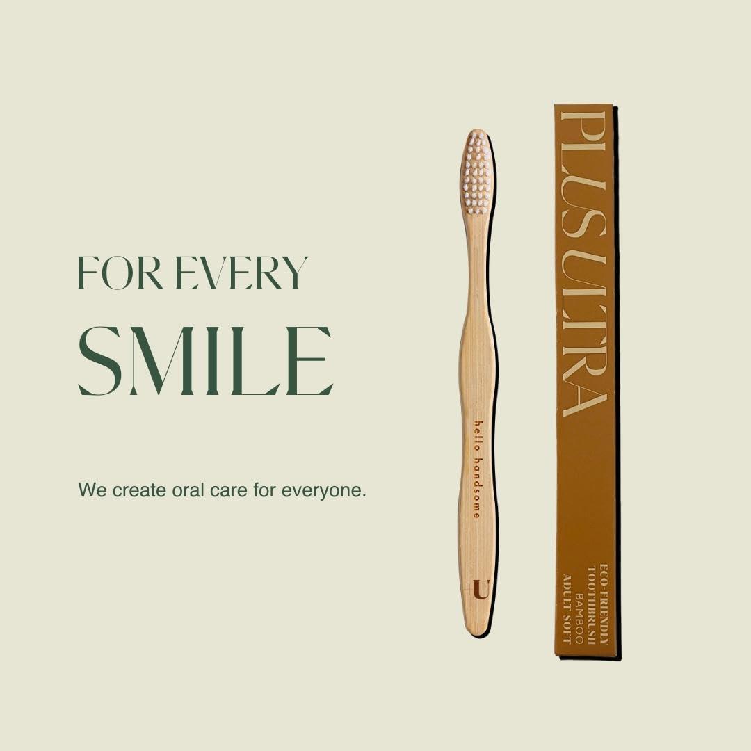 Plus Ultra PLUS ULTRA Adult Size Bamboo Toothbrush\"Hello Handsome\" with Soft, Wave-Shaped, BPA Free Nylon Bristles and Plant Based, Natural, Biodegradable Handle