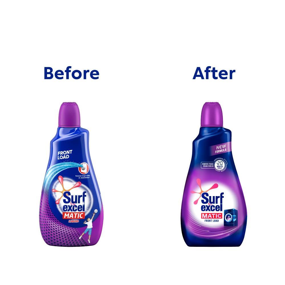 Surf Excel Surf Excel Matic Liquid Front Load Detergent 1 Liter Bottle & Quick Wash Detergent Powder 1 Kg, Washing Powder With Lemon & Bleach To Remove Tough Stains On Clothes - Bucket & Machine Wash
