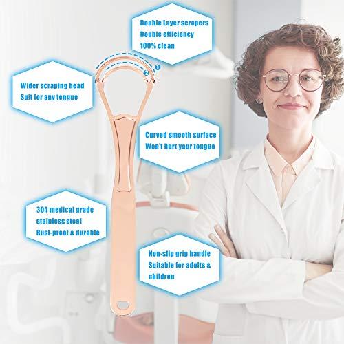 UUZIYOU Stainless Steel Tongue Scraper Cleaner, 2 Pack Fresh Breath Tongue Cleaner for Adults, Kids, Men and Women, Surgical Grade Metal Scraper for Healty Oral Care, Bad Breath Cure (with 2 Travel Cases)