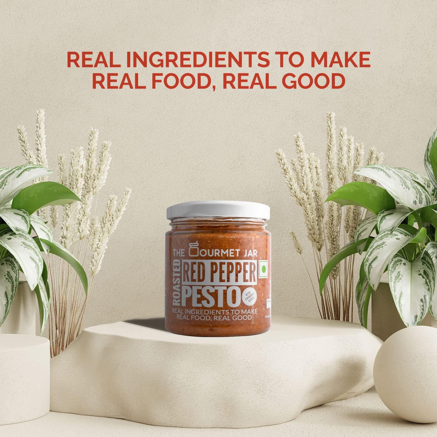 The Gourmet Jar The Gourmet Jar Roasted Red Pepper Pesto 190g| 100% Natural & No Preservatives| Contains 78% Red Bell Peppers| Sandwich Spread| Enjoy it with pasta, as a spread for sandwiches or as a dip for crackers & lavash sticks| Pack of 2