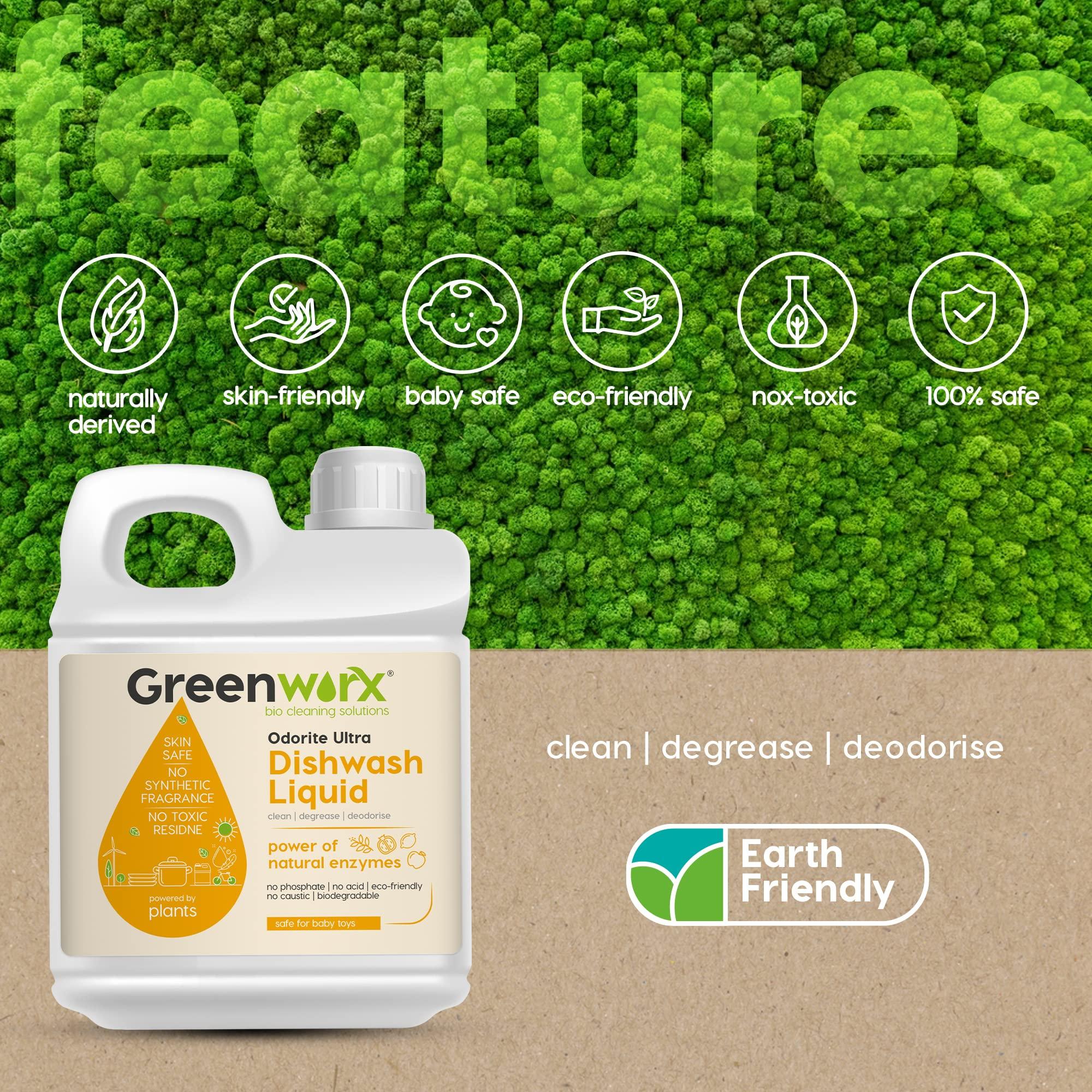 Greenworx - Bio Cleaning Solutions Greenworx - Bio Cleaning Solutions Natural Dishwash Liquid - 5 Ltr | Biodegradable, Non-Toxic, Eco-friendly | Baby & Pet safe
