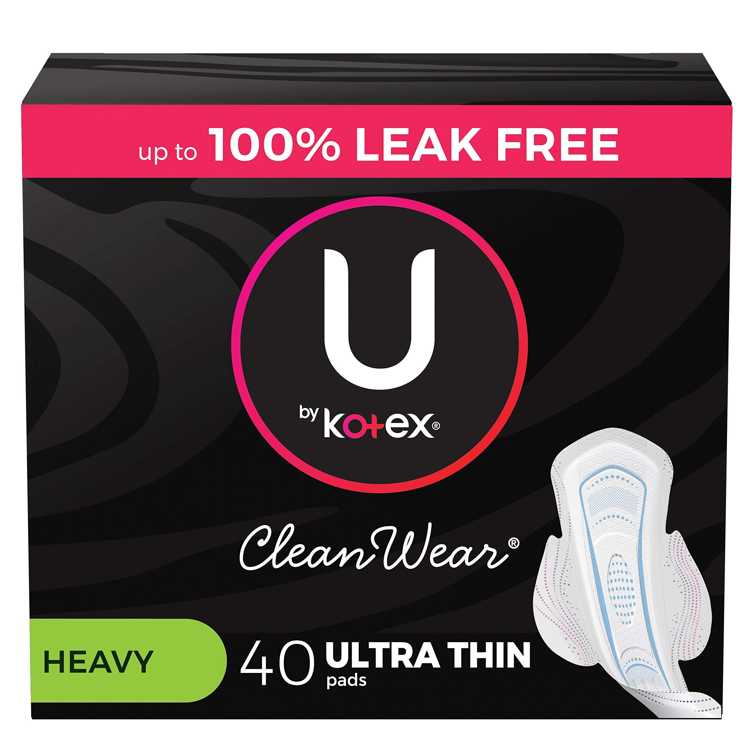 U by Kotex U by Kotex CleanWear Ultra Thin Feminine Pads with Wings, Heavy Absorbency, 40 Count