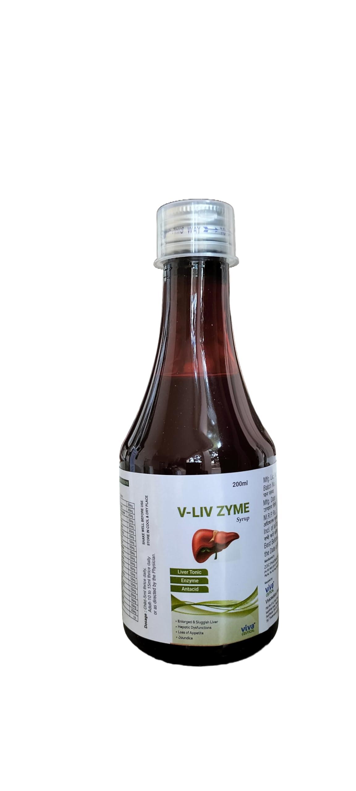 Vivaceutical V-LIV ZYME Syrup Liver Tonic, Enzyme & Antacid | An Ayurvedic Fatty Liver Tonic | 200ml